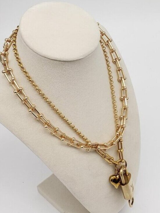 Authentic Louis Vuitton Gold Padlock with Unbranded Fashion  Authentic Louis Vuitton Gold Padlock w/ Unbranded Fashion Stainless Steel Chain